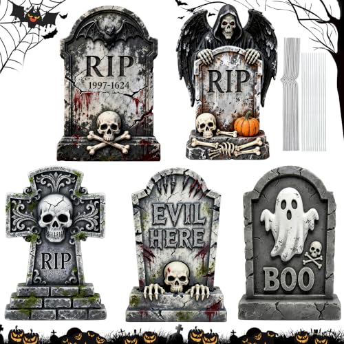25-Inch Halloween Tombstones Graveyard Decorations Outdoor 5 Pack