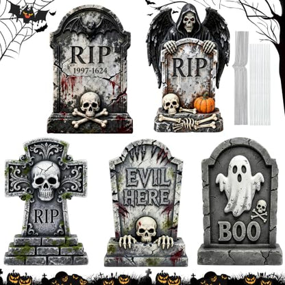25-Inch Halloween Tombstones Graveyard Decorations Outdoor 5 Pack