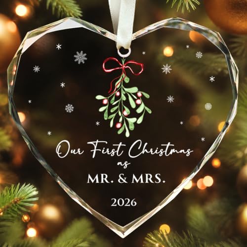 01 Married First Christmas Ornament 2026 - Wedding Gift, Mr and Mrs Decor