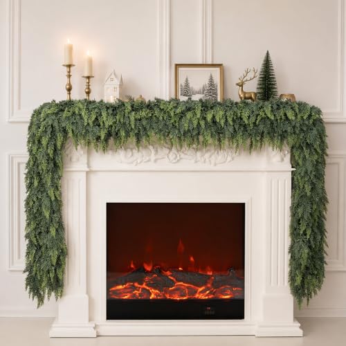 Artificial Cedar Garland 9FT Extra Full with Leaf Without Wire for Christmas Decor