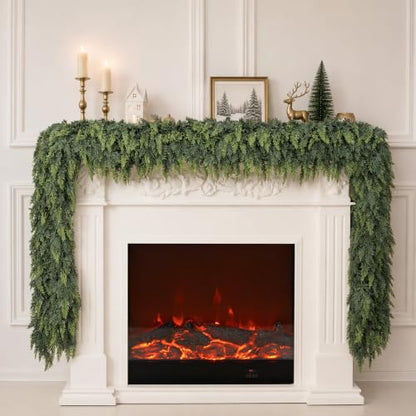 Artificial Cedar Garland 9FT Extra Full with Leaf Without Wire for Christmas Decor