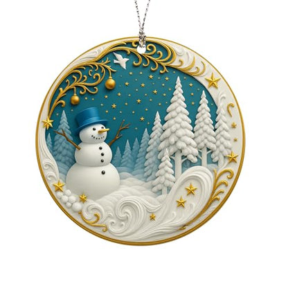 Snowman Christmas Ornament 2025 - Acrylic Holiday Hanging Decor - Variation of Snowman 4