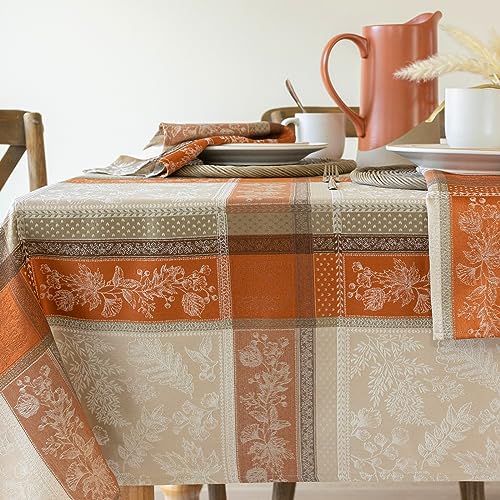 Benson Mills Heirloom Harvest Tablecloth - Terracotta 60x84 Inch Rectangular, Autumn Foliage Design