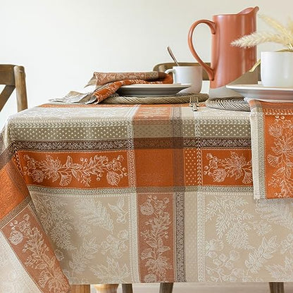 Benson Mills Heirloom Harvest Tablecloth - Terracotta 60x84 Inch Rectangular, Autumn Foliage Design