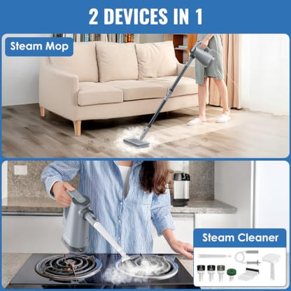 FEPPO Gray Steam Mop & Detachable Handheld Steam Cleaner for Home & Floor Cleaning