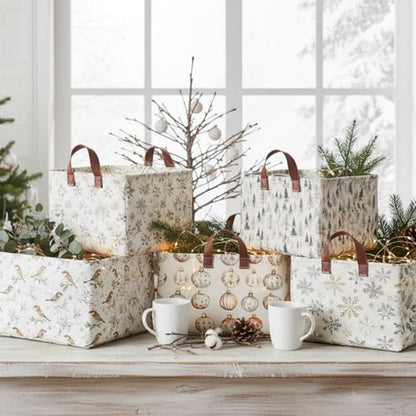 Christmas Storage Baskets Set of 6 Collapsible Cotton Gift Bins Beige Natural