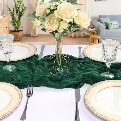 Emerald Green Cheesecloth Table Runner 6 Pack 10Ft - Elegant Boho Decor