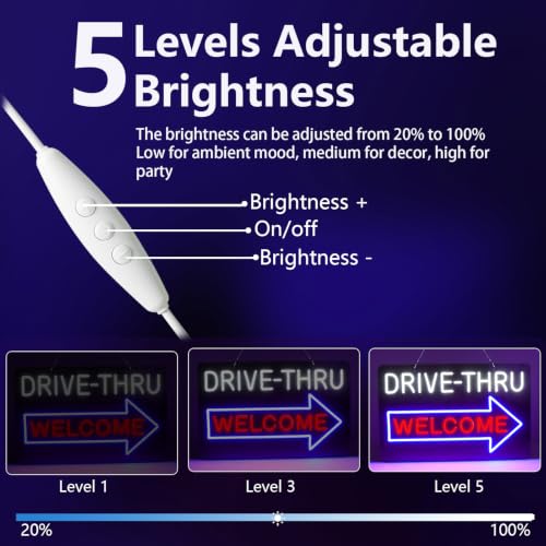 Drive Thru Welcome Neon Sign - Wall Decor LED Neon Lights for Bedroom, Office, Bar, Christmas 23.2 x 15 Inch