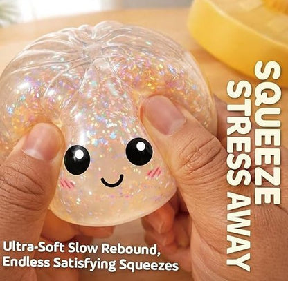Glitter Dumplings - Soft Sensory Squeeze Toy | Stress Relief Glitter Squishies for Adults - White