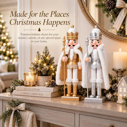 15 Inch Wooden Nutcracker King Christmas Decoration - Gold Variation