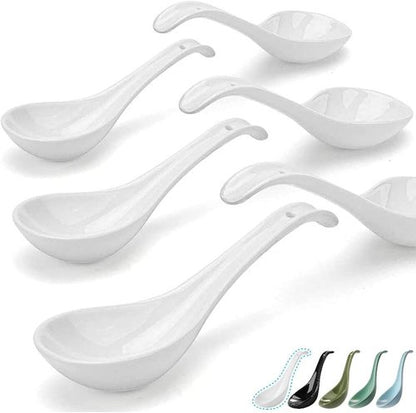 Artena Bright White Soup Spoons Set of 6 | Ultra-Fine Porcelain Asian Tableware - Deep Oval Design