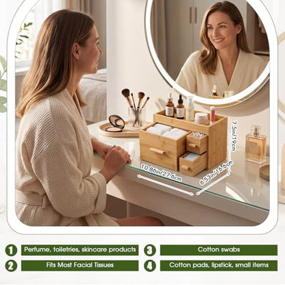 Disposable Face Towel Holder with 3 Drawers - Natural Bamboo Storage Organizer