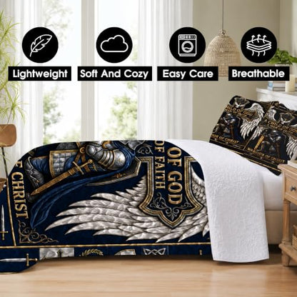 Personalized Christian Warrior Quilt with Custom Name - Faith Bedding for Men and Women, Twin to King Size, Religious Bedroom Decor (Warrior 5)