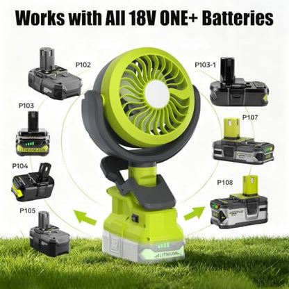 Cordless Battery Powered Fan for Ryobi 18V with LED Light - 1 Pack