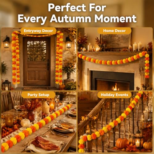 7Pcs Artificial Marigold Garland 5 Feet for Diwali Decor Home & Event