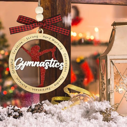 Gymnastics Christmas Ornament Wooden Holiday Decoration - Red, 3.93 Inch - Variation of THIS Listing