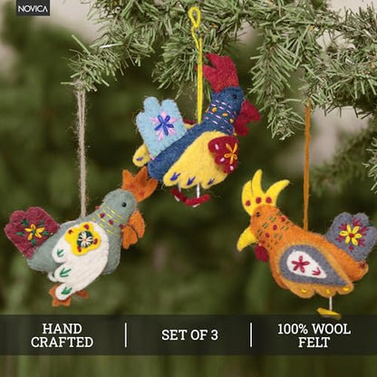 Handmade Felted Wool Animal Ornaments Set of 3 - Christmas Holiday Decor