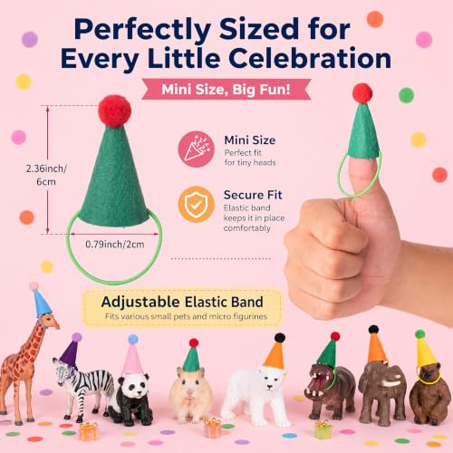 12 Pcs Mini Party Hats for Stuffed Animals Cake Toppers Tiny Birthday Decor