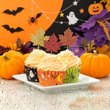 Large Halloween Cupcake Liners Set - 300 Pack with Ghost Pumpkin & Spider Designs