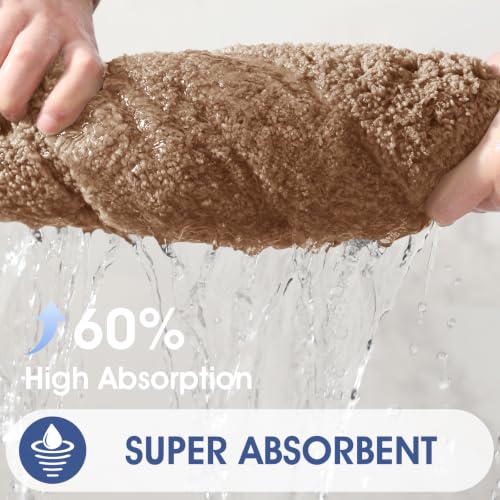 Bathroom Rugs Set 3 Piece Non-Slip Microfiber Bath Mat - Brown, 24x17 + 48x20 + U Shape 24x20