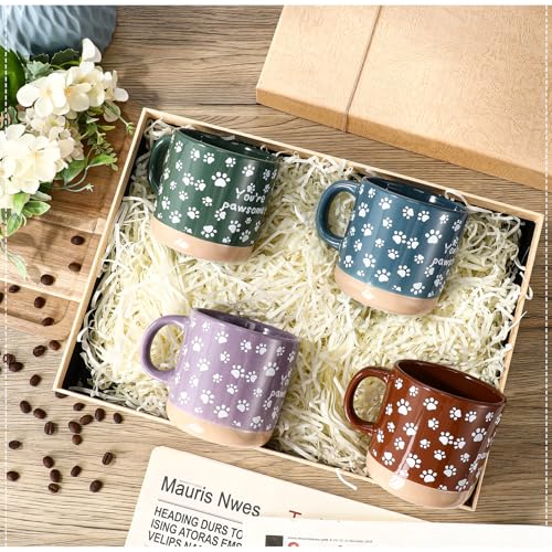 Vet Tech Appreciation Gift Set - 8 Pawsome Ceramic Coffee Mugs, Morandi Colors