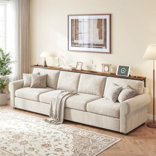 102.3 Inch Narrow Console Table Behind Couch with 5 Adjustable Heights, Built-in Charging Stations - Rustic Brown & Black