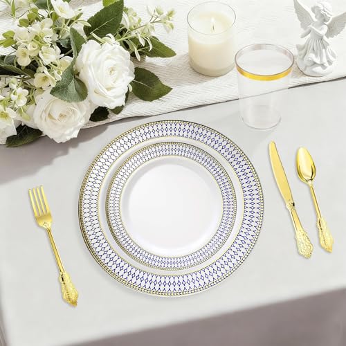 Heavy Duty Disposable Plastic Plates Set 175pcs for Parties & Events - B