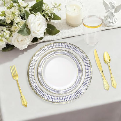 Heavy Duty Disposable Plastic Plates Set 175pcs for Parties & Events - B