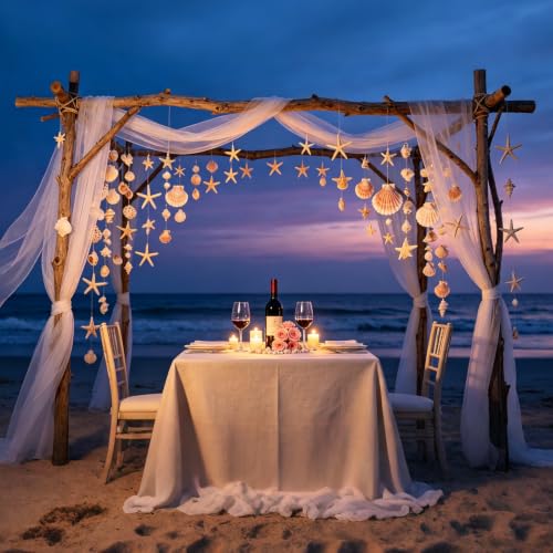 Beach Theme Coastal Decor Set with Shells and Starfish for Crafts and Weddings