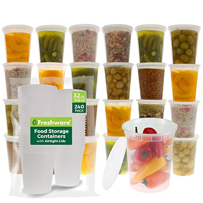 Freshware Food Storage Containers [240 Set] 32 oz Plastic Deli Containers with Lids, Slime, Soup, Meal Prep Containers | BPA Free | Stackable | Leakproof | Microwave/Dishwasher/Freezer Safe