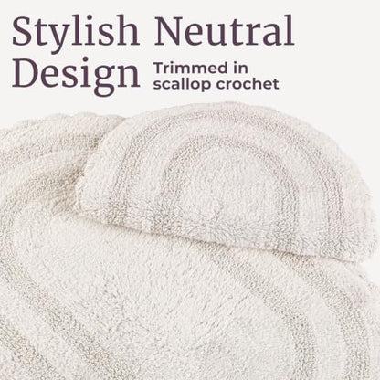 Ivory Reversible Bathroom Rug Set - 2-Piece Cotton Bath Mats, 32x20 & 24x17 Inches