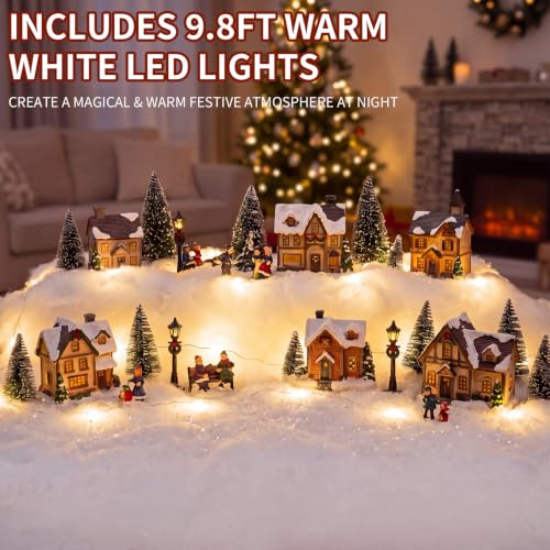Christmas Village Fake Snow Kit with LED Lights and Blanket