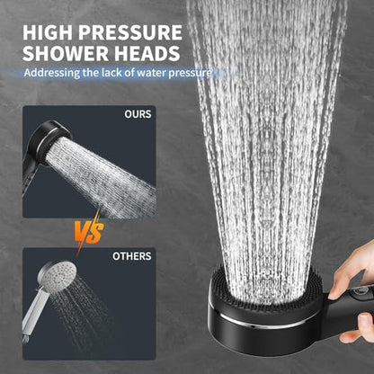 Jet Black High Pressure Shower Head with Handheld Filtered 4 Spray Modes & Pause Switch