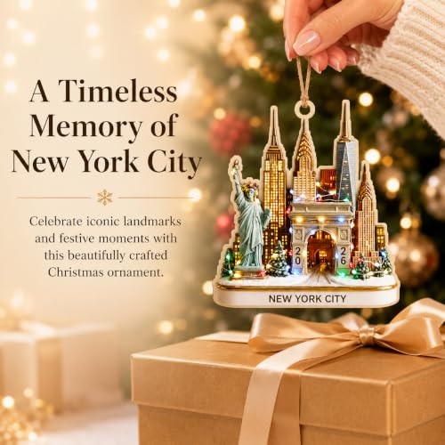 NYC Skyline Christmas Ornament with Statue of Liberty - New York Holiday Decor - New York Ornaments