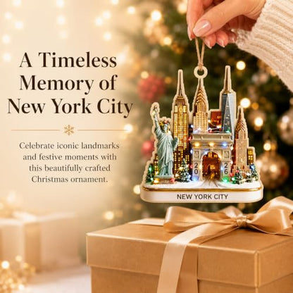 NYC Skyline Christmas Ornament with Statue of Liberty - New York Holiday Decor - New York Ornaments