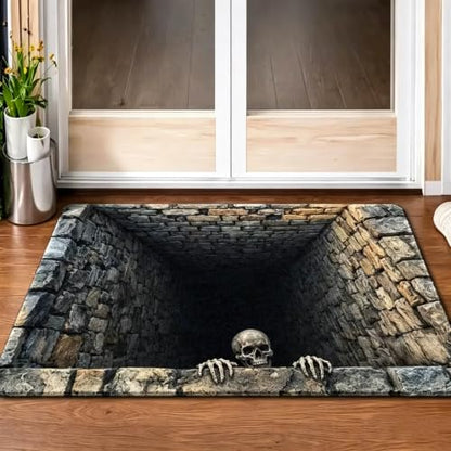3D Skeleton Vortex Halloween Rug 24x36in - Optical Illusion Floor Mat