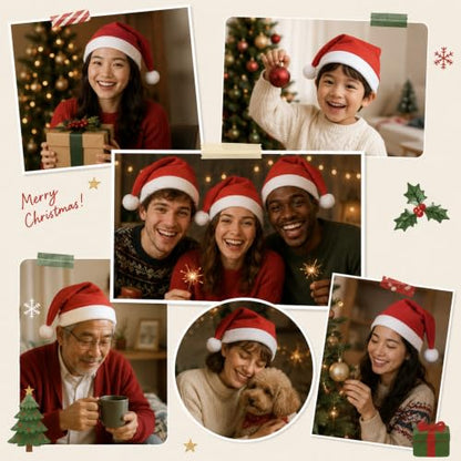Christmas Santa Hats with White Trim and Pom Pom - Unisex Holiday Costume, 24 pcs