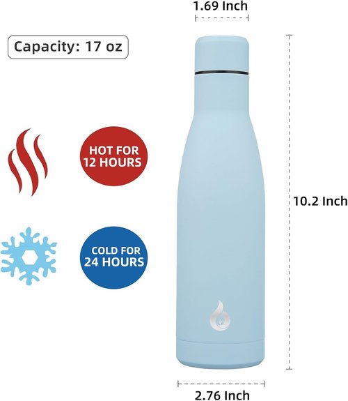 BJPKPK Insulated Water Bottle - 17oz Stainless Steel Thermal Design | Dishwasher Safe, Sky Blue