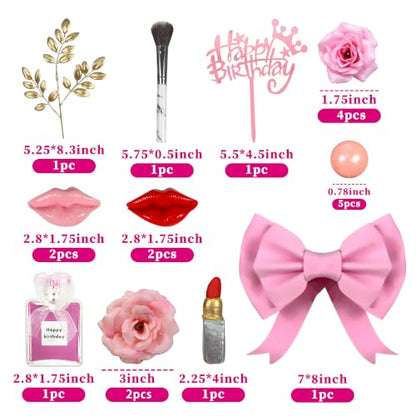 Makeup Cake Topper Set with Artificial Roses and Clay Lipstick for Birthday & Spa Parties