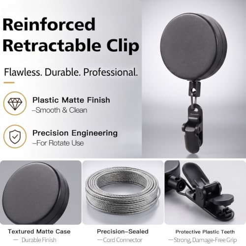 Retractable Towel Clip Hand Towel Holder with Extendable Cord - Black Plastic 2 Pack