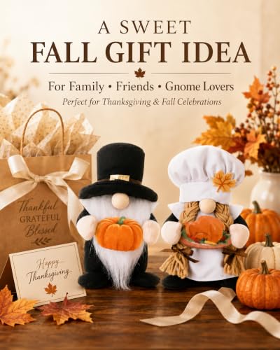 Pilgrim Chef Gnome Decor - Fall Harvest Thanksgiving Plush Set (2 Pack)