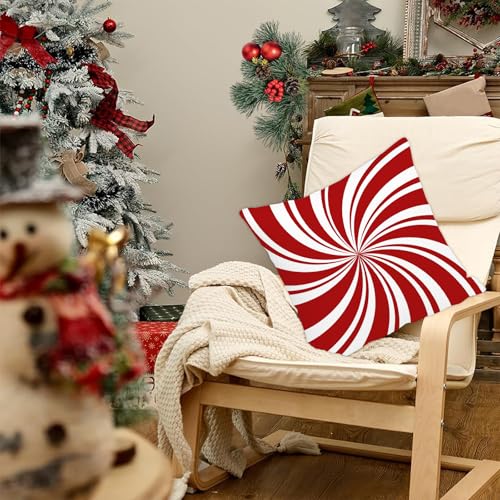 20x20 Inch Christmas Pillow Cover - Red Swirl Candy Cane Double Design
