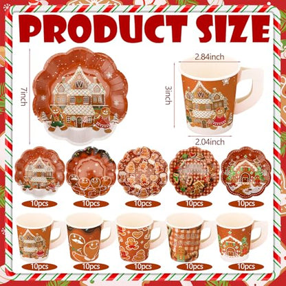 Disposable Gingerbread Tea Cups & Plates Set Brown Gingerbread Man Variation