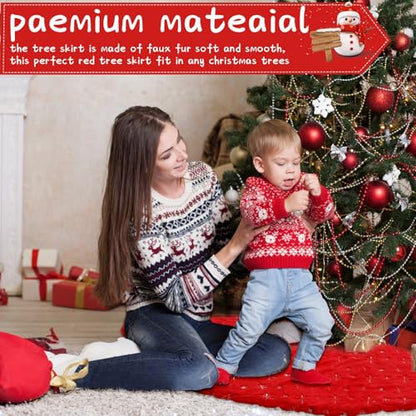 Libima 70 Inch Christmas Tree Skirt Red Faux Fur Sequin Embroidered - Silver Elegant Variation