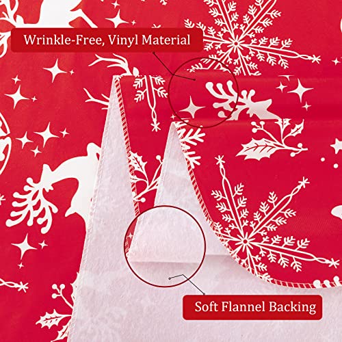 Christmas Tablecloth with Elk Pattern, Waterproof Vinyl, 102x60 Inches - Rectangular Holiday Table Cover with Flannel Backing