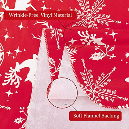 Christmas Tablecloth with Elk Pattern, Waterproof Vinyl, 102x60 Inches - Rectangular Holiday Table Cover with Flannel Backing
