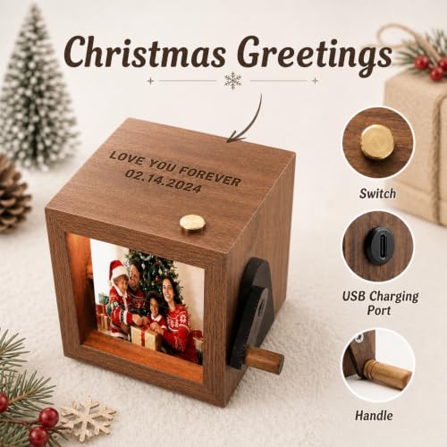Custom Photo Flipbook Frame Animation - Hand-Crank Illuminated Memory Album with LED Light & Musical Function