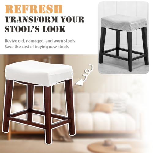 White Rectangular Stretchable Bar Stool Seat Cover Set of 4 - Backless Protector