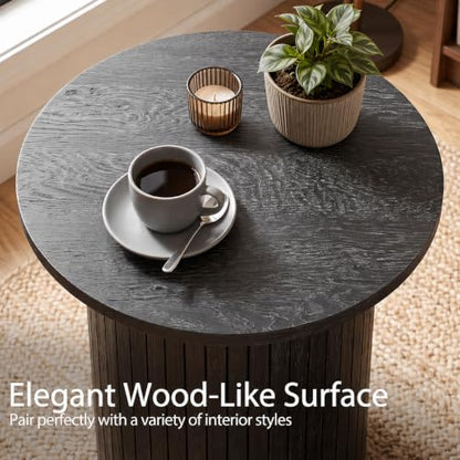 Giantex Round Side Table - Fluted Mid-Century Modern Drum End Table, Black