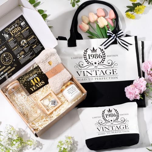 40th Birthday Gifts for Women - Canvas Tote Bag Glass Candle & More - Variation of 40th